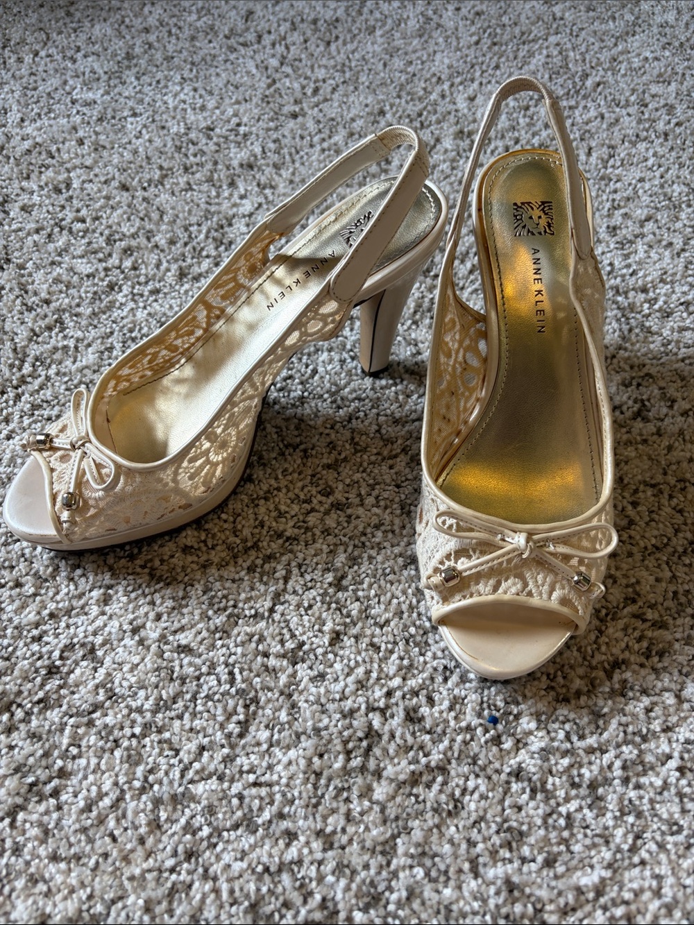 Anne Klein Ivory Lace Peep-Toe Slingback Heels